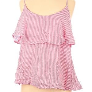 Gap Womens Top Tank Cami Medium striped ruffle cotton Pink